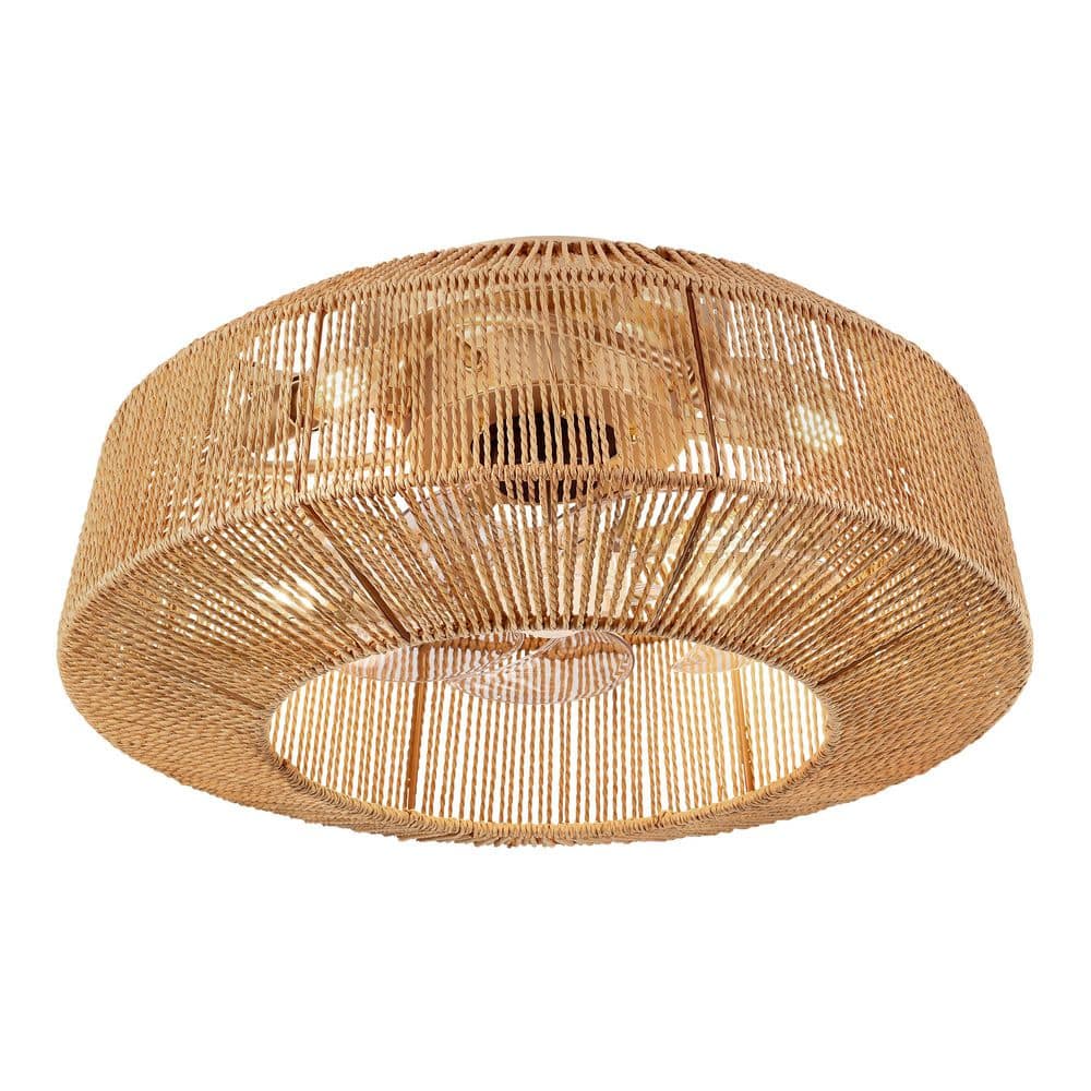 20 in. Indoor Boho Gold Rattan Caged Flush Mount Low Profile Bladeless Ceiling Fan with Lights and Remote price history on PriceWatchPro