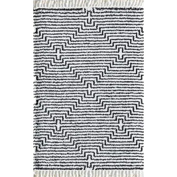 CosmoLiving by Cosmopolitan Night White 5 ft. x 7 ft. Odyssey Stripe Modern Area Rug