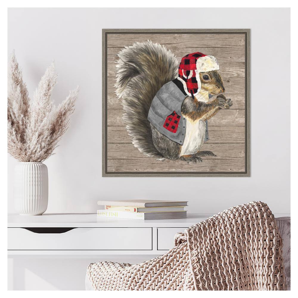 Warm in the Wilderness Squirrel Canvas Print with Sylvie Greywash Frame