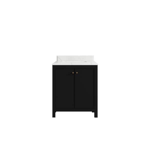 Willow Collections Chicago 30 in. W x 22 in. D x 36 in. H Single Sink Bath Vanity Center in Black with 1.5 in. Calcutta Laza Qt. Top