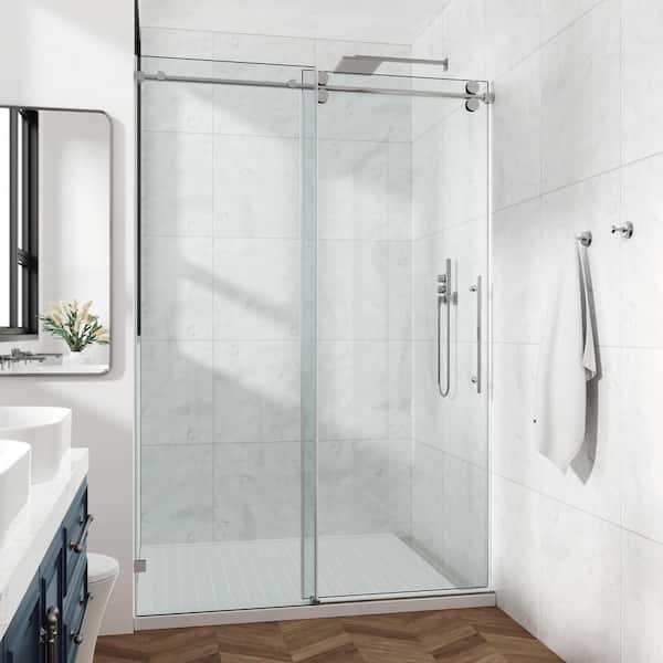 HOMEMYSTIQUE 56-60 in. W x 66 in. H Sliding Frameless Shower Door in Chrome with Clear Glass