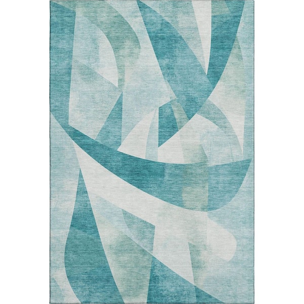 Mayfield Premium Machine Washable Abstract AMF1836 Teal 9 ft. x 12 ft. Area Rug
