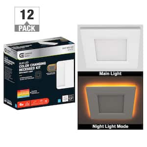 6 in. Square Adjustable CCT Integrated LED Canless Recessed Light Trim Night Light Feature - Black Trim Option (12-Pack)