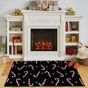 Candy Canes Black 2 ft. x 3 ft. 4 in. Machine Washable Holiday Area Rug