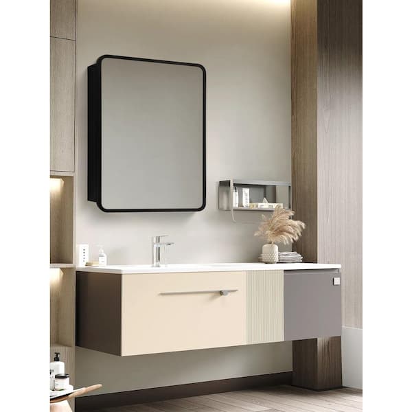 Unbranded Modern Black 24 in. W. x 30 in. H Rectangular Recess or Surface Mount Metal Framed Medicine Cabinet with Mirror