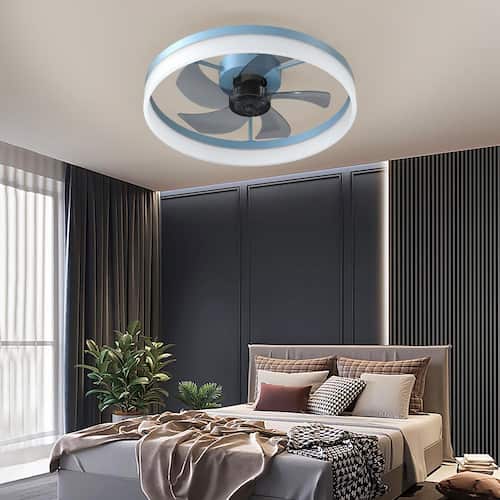 19.7 in. Indoor Blue ABS 110-Volt Brushed Nickel Ceiling Fan with Dimmable Integrated LED Ceiling Fans With Lights