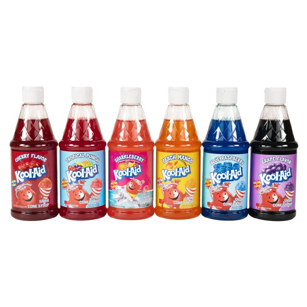 Kool-Aid Snow Cone Syrup - Peach Mango, Sharkleberry, Tropical Punch, Blue Raspberry, Grape, Cherry , 6-Pack price history on PriceWatchPro