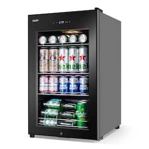 17 in. 101 (12 oz.) Cans Freestanding Frost-Free Beverage Cooler Refrigerator Fridge with Door Lock, Black