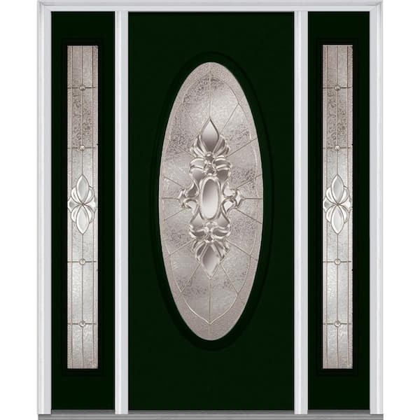 MMI Door 64.5 in. x 81.75 in. Heirlooms Right-Hand Inswing Oval Lite Decorative Fiberglass Smooth Prehung Front Door w/ Sidelites