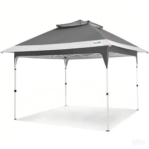 12 ft. x 12 ft. Easy Pop up Canopy Tent Outdoor Portable Eaved Gazebo Party Tent Waterproof with Vented Roof-Gray