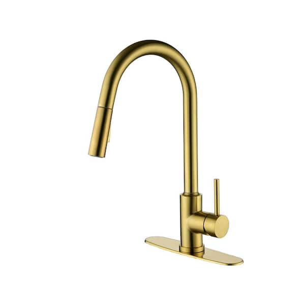 Lukvuzo Single Handle Pull Down Sprayer Kitchen Faucet in Gold