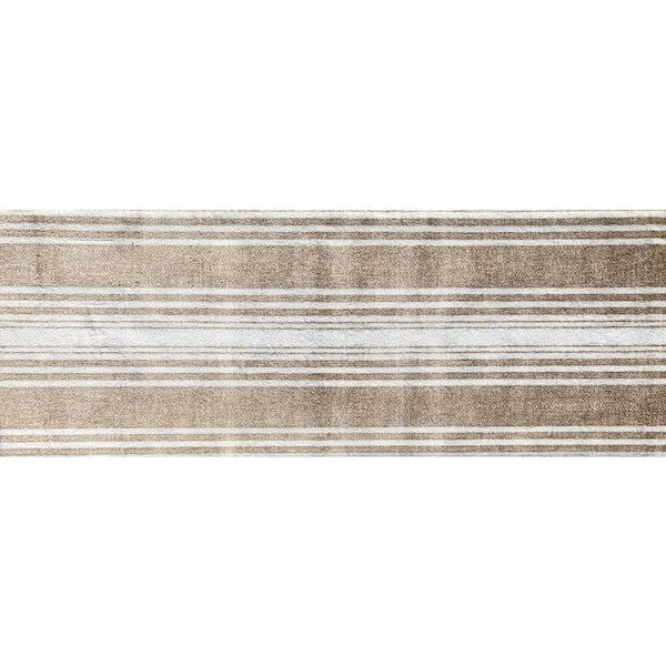 Studio 67 Linen 2.29 ft. x 6.25 ft. Tan and White Striped Runner Rug
