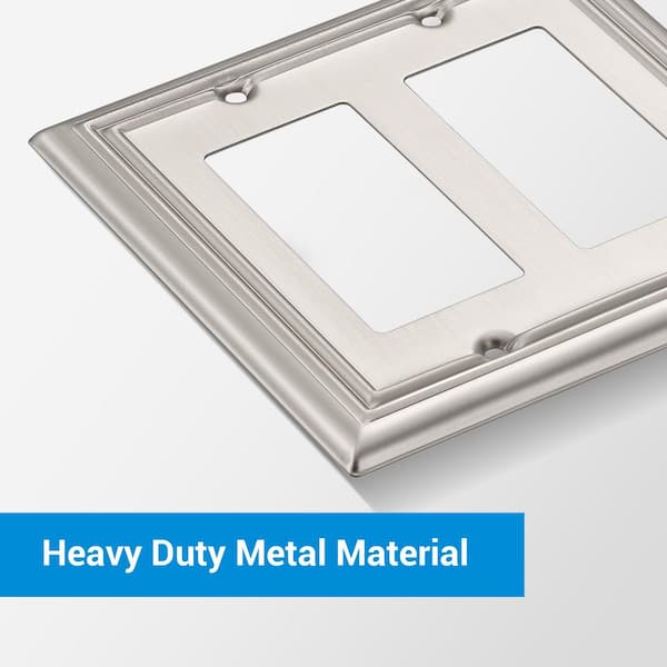 Standard 2-Gang Brushed Nickel Decorator/Rocker Outlet Metal Wall Plates (2-Pack)