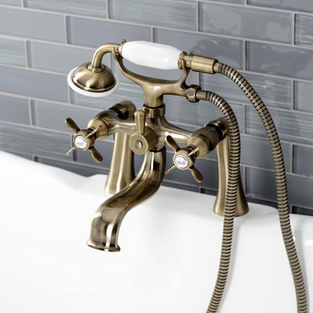 Antique Brass Deck Mount Clawfoot Tub Faucet with Hand Shower