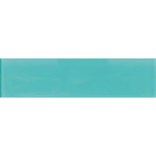 Apollo Tile Aqua 3 in. x 12 in. Polished Glass Mosaic Tile Sample (0.25 sq. ft./Piece)