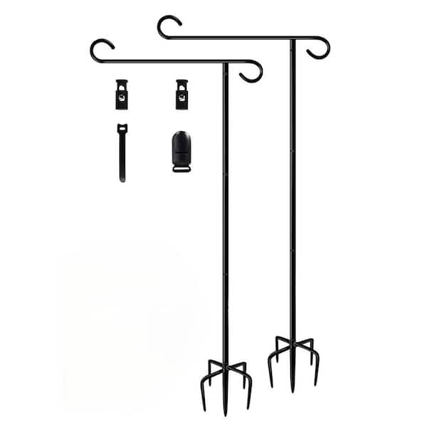 Angel Sar 4 ft. Matte Black Metal Garden Yard Flagpole with 5 Forked Base, Stoppers and Clips (2-Pack)