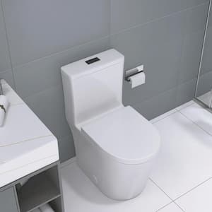12 inch 1-Piece 0.8/1.6 GPF Dual Flush Short Depth Toilet in White Seat Included (Black Button)