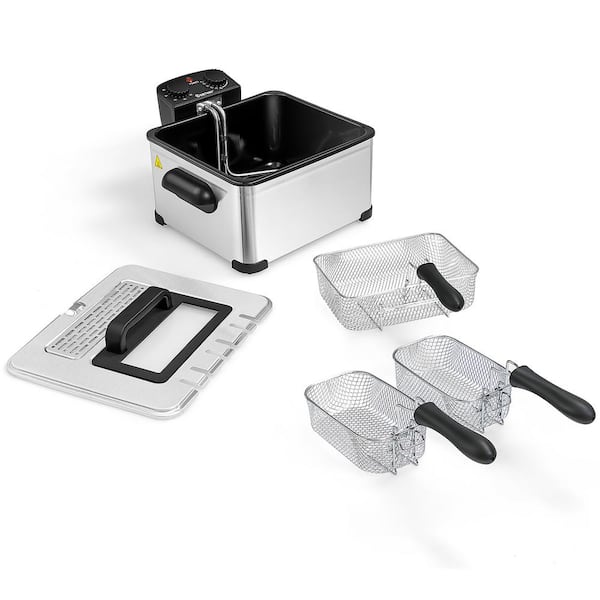 Costway 5.3QT/21-Cup Silver Electric Deep Fryer Stainless Steel 1700-Watt Triple Basket