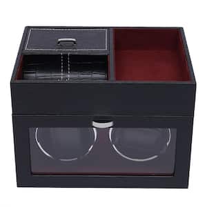 Black PU Leather Automatic Watch Winder with Extra Watch Storages LED Illumination Silent Motor