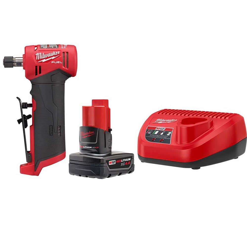 Milwaukee M12 FUEL 12-Volt Lithium-Ion Brushless Cordless 1/4 in. Right Angle Die Grinder w/4.0 Ah Starter Kit -  48-59-2440-2485