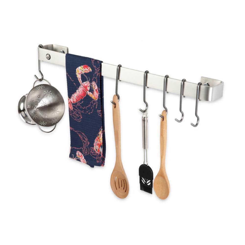 Handcrafted Stainless Steel 42-Inch Wall Rack Utensil Bar with Hooks