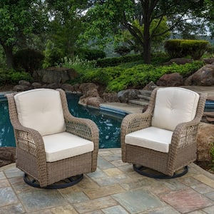 Rio Vista Wicker Swivel Glider Outdoor Chair Bundle with Plush Beige Cushions (2 Patio Furniture Chairs)