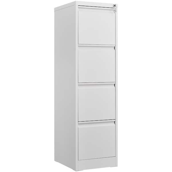 4 Drawer White 14.71 in. W Metal Vertical File Cabinet with Lock for Home Office Organizer Storage Cabinet