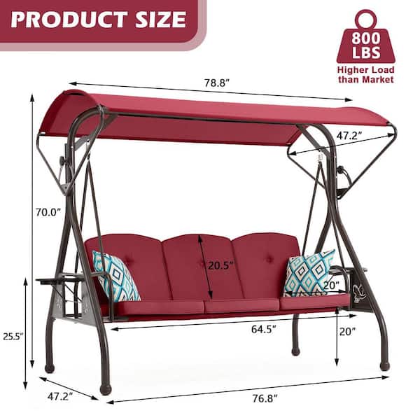 ZZW 3-Seat Metal Patio Swing with Adjustable Stand Canopy Wine Red ZZW 3-Seat Metal Patio Swing with Adjustable Stand Canopy Wine Red