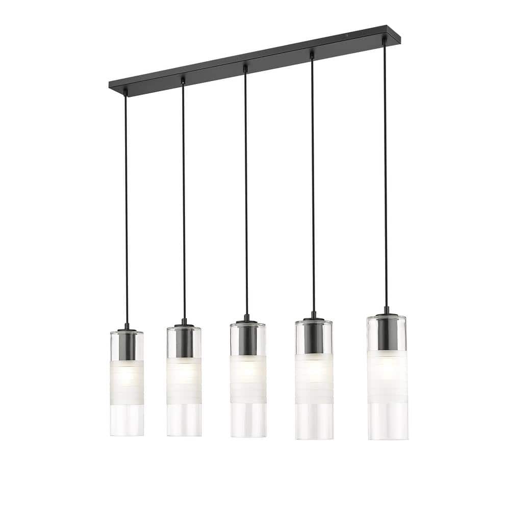 Alton 42 in. 5-Light Matte Black Linear Chandelier with Clear Plus Frosted 