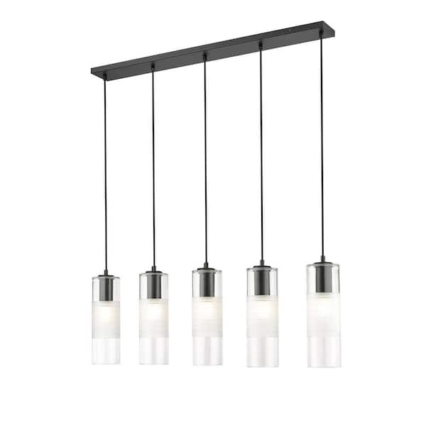 Alton 42 in. 5-Light Matte Black Linear Chandelier with Clear Plus ...