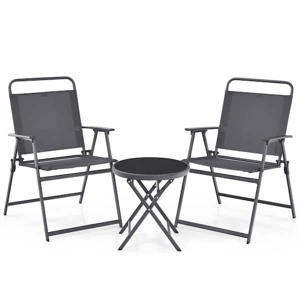 Gymax 3-Pieces Steel Frame Folding Patio Bistro Set Outdoor Furniture Set