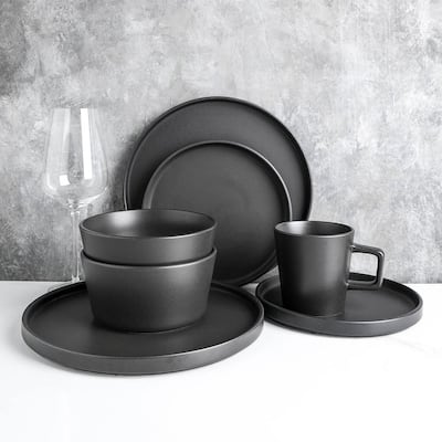 32-Piece Modern Black Matte Stoneware Dinnerware Set (Set for 8)