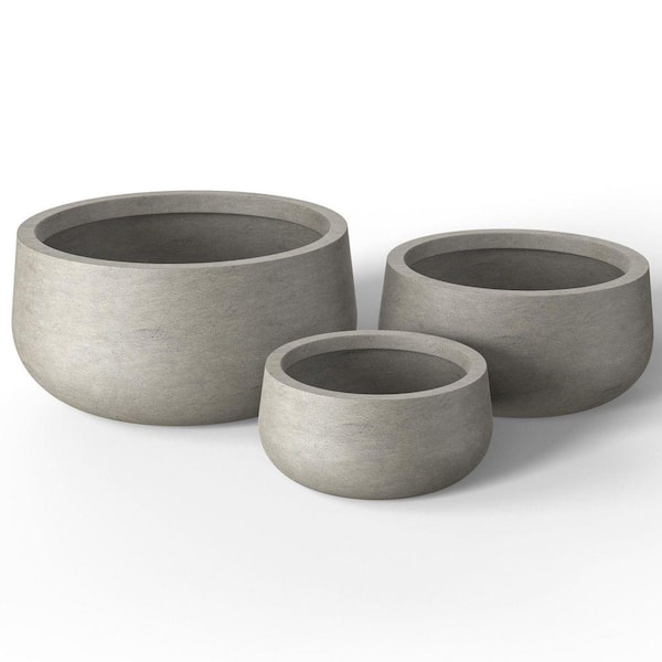 12.5 in. 16 in. 20.5 in. Light Gray(Enhanced Interior) Concrete Round Planter / Pot with Drainage Holes (3-Pack)