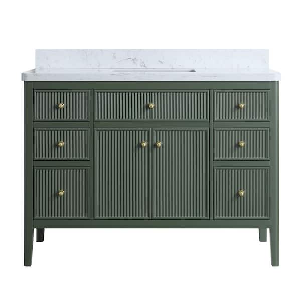 Rena 48 in. Single Sink Freestanding Green Bath Vanity with White Engineered Stone Top and Backsplash Assembled
