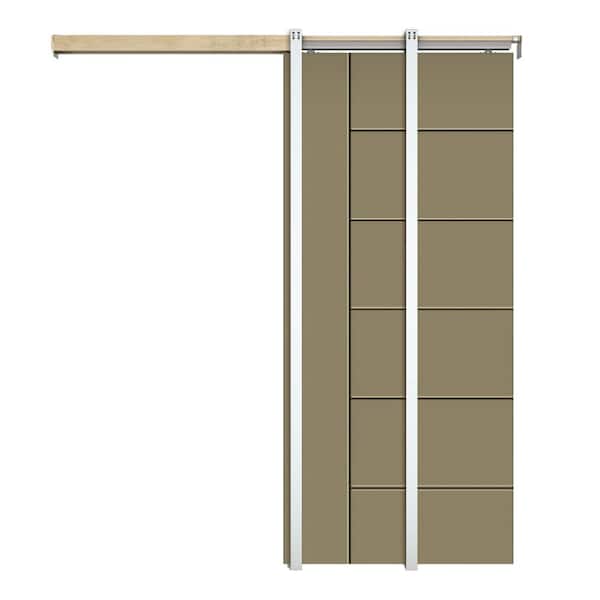 CALHOME 36 in. x 80 in. Olive Green Painted Composite MDF Paneled Interior Sliding Door with Pocket Door Frame and Hardware Kit
