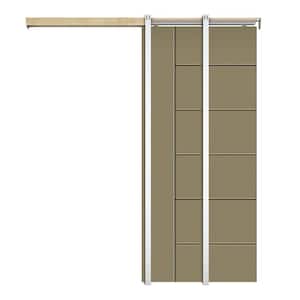 30 in. x 80 in. Olive Green Painted Composite MDF Paneled Interior Sliding Door with Pocket Door Frame and Hardware Kit