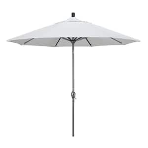 9 ft. Hammertone Grey Aluminum Market Patio Umbrella with Push Button Tilt Crank Lift in White Olefin