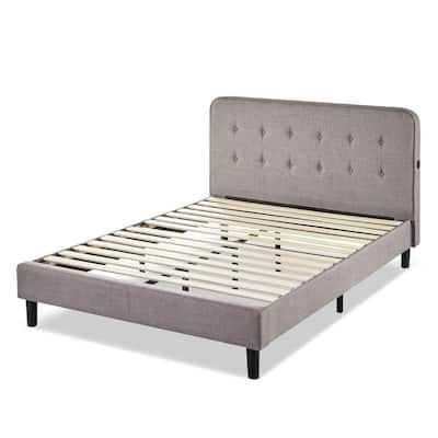 Melodey Grey Queen Upholstered Platform Bed Frame with USB Ports