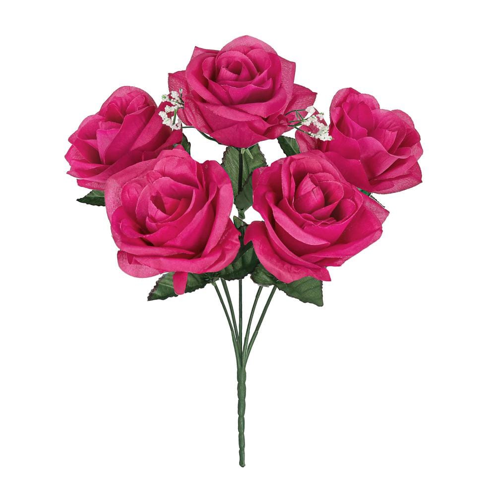 14 in. Hot Pink Artificial Open Rose Flower Stem Bush Bouquet (Set of 12) price history on PriceWatchPro