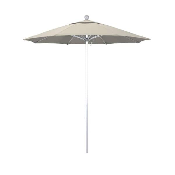 California Umbrella 7.5 ft. Silver Aluminum Commercial Market Patio Umbrella with Fiberglass Ribs and Push Lift in Antique Beige Olefin
