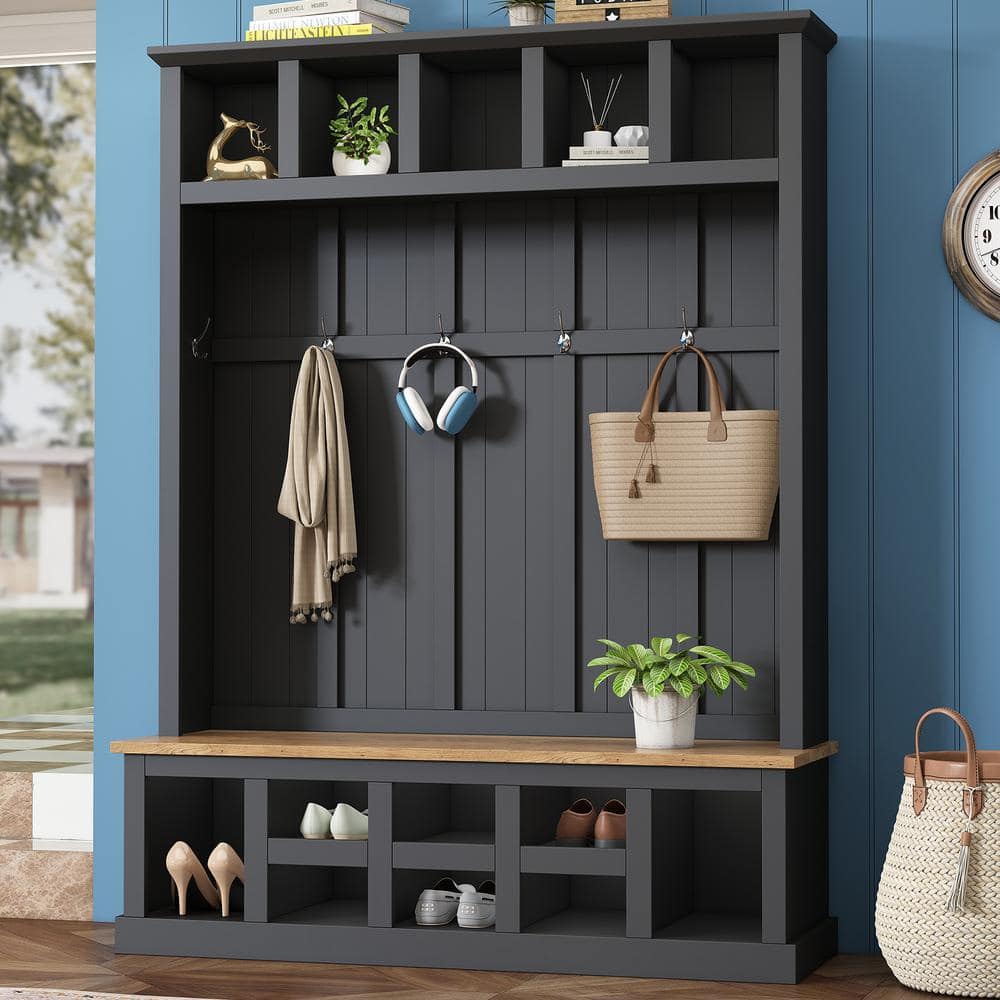 Nestfair 78.8 in. H Black Freestanding Hall Tree with Storage