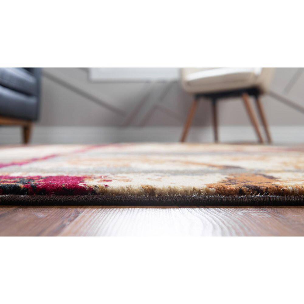 Braided Edge 5' x 8' Rectangular Geometric Indoor Rug in Black and Multicolor
