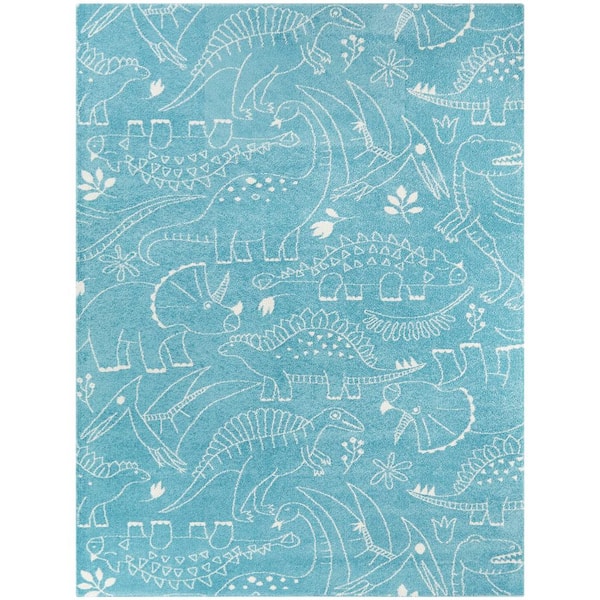 Parker Dinosaur Teal 5 ft. x 7 ft. Area Rug