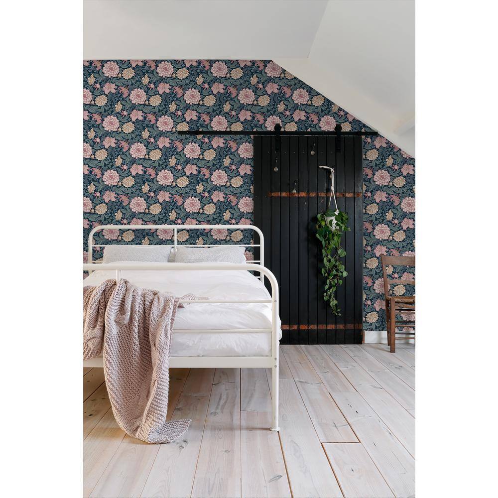 Persephone Blue and Pink Floral Non-Woven Wallpaper
