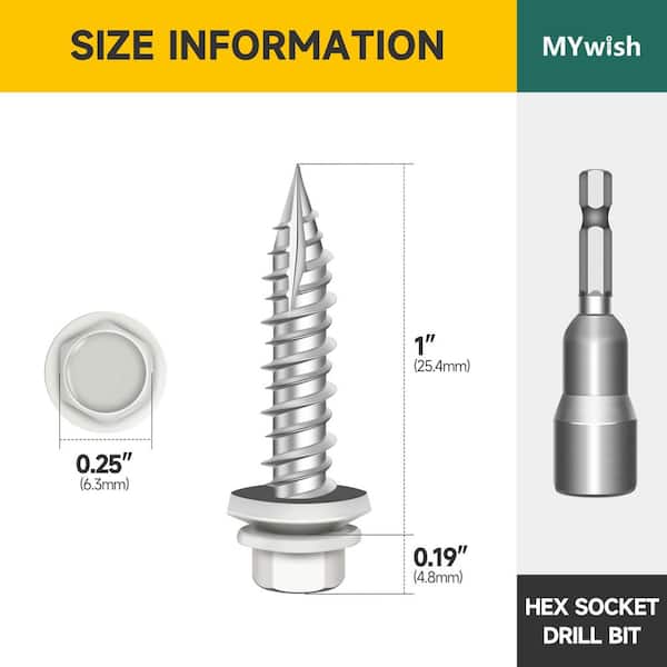#10 x 1 in. White Hex Washer Head Self-Drilling Metal Roofing Screws (50-Pack)