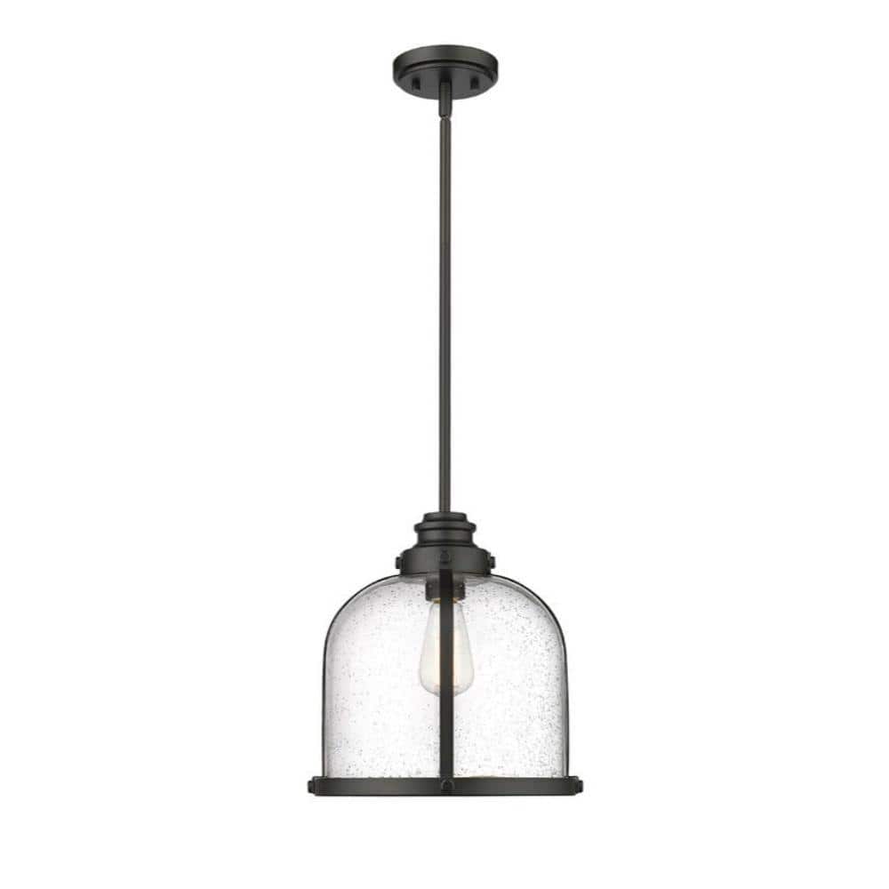 Matte Black and Seedy Glass Industrial Pendant Light