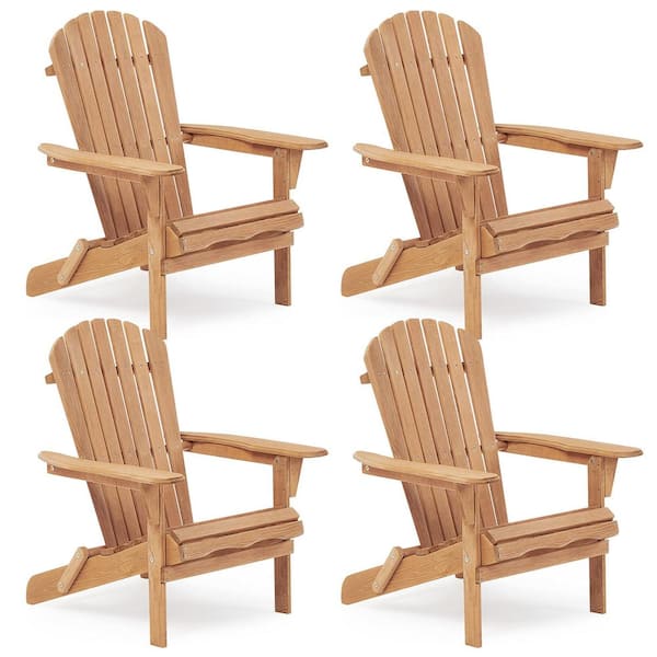Unbranded Light Brown Wood Outdoor Folding Adirondack Chair, Wood Lounge Patio Chairs Set for Yard Pre-Assembled BackRest (4-Pack)