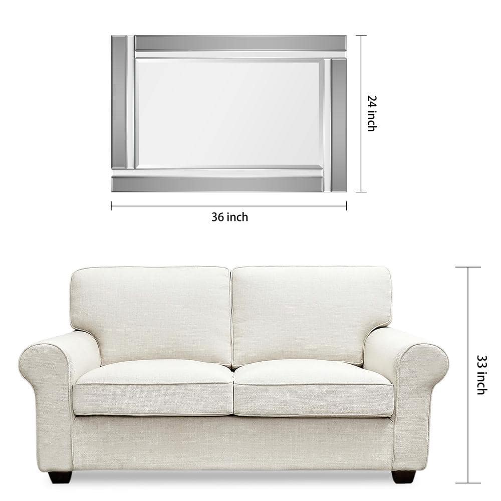 Rectangular Beveled Silver and Gray Wood Framed Wall Mirror