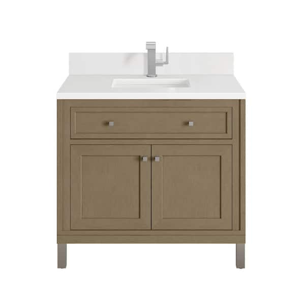 Chicago 36.0 in. W x 23.5 in. D x 33.76 in. H Single Bath Vanity in Walnut Whisper with White Zeus Silestone Quartz Top