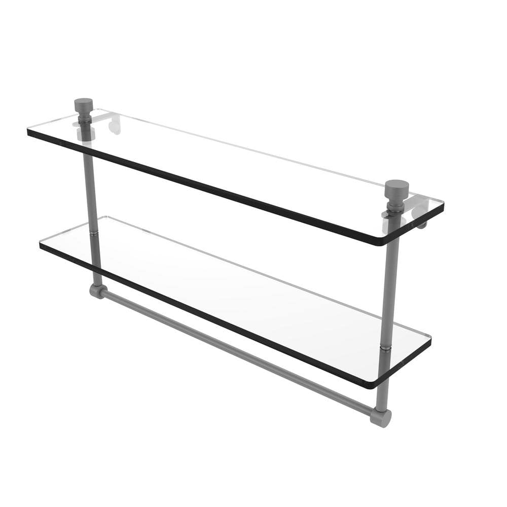 Allied Brass Foxtrot Collection 22 in. Two Tiered Glass Shelf with  Integrated Towel Bar in Matte Gray FT-2/22TB-GYM